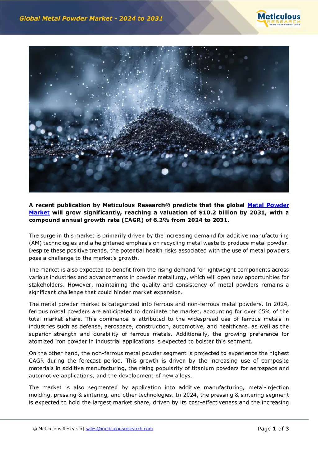 global metal powder market 2024 to 2031