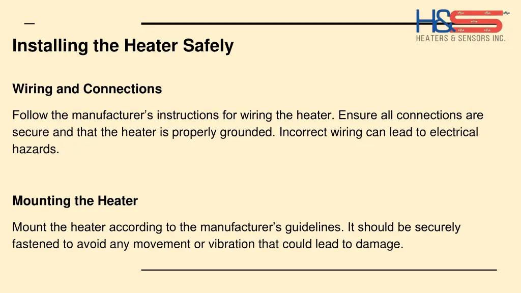 installing the heater safely