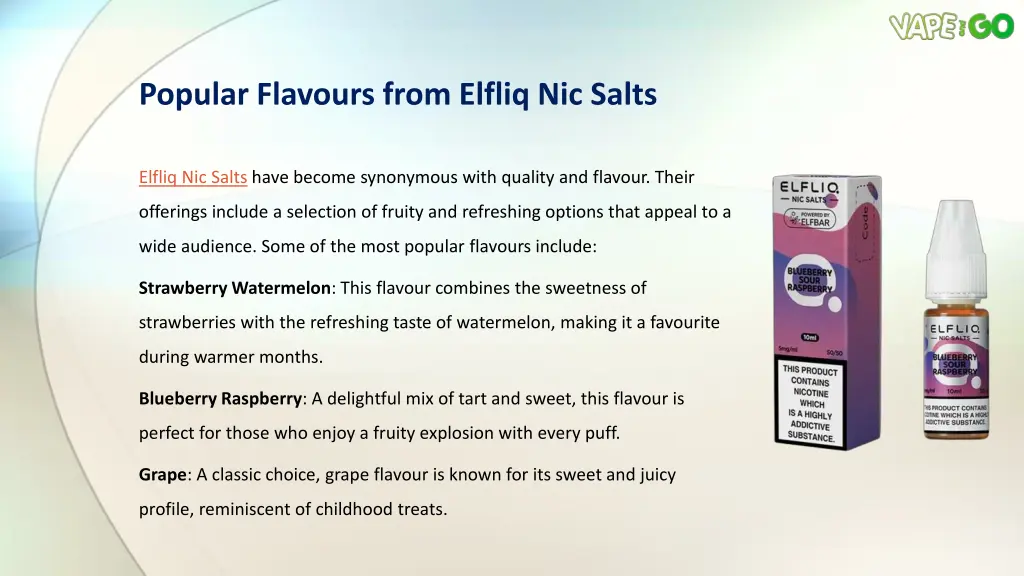 popular flavours from elfliq nic salts