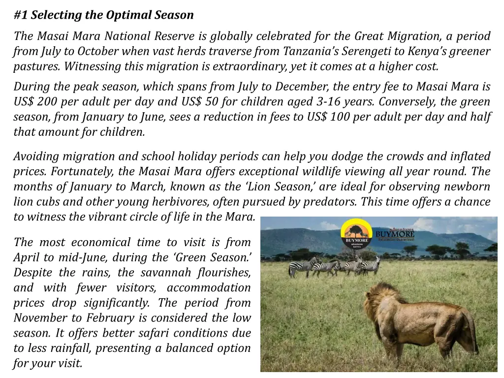 1 selecting the optimal season the masai mara