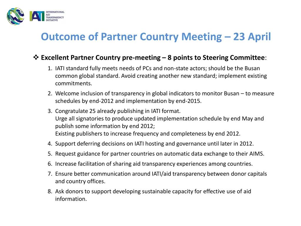 outcome of partner country meeting 23 april