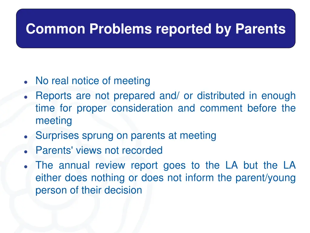 common problems reported by parents