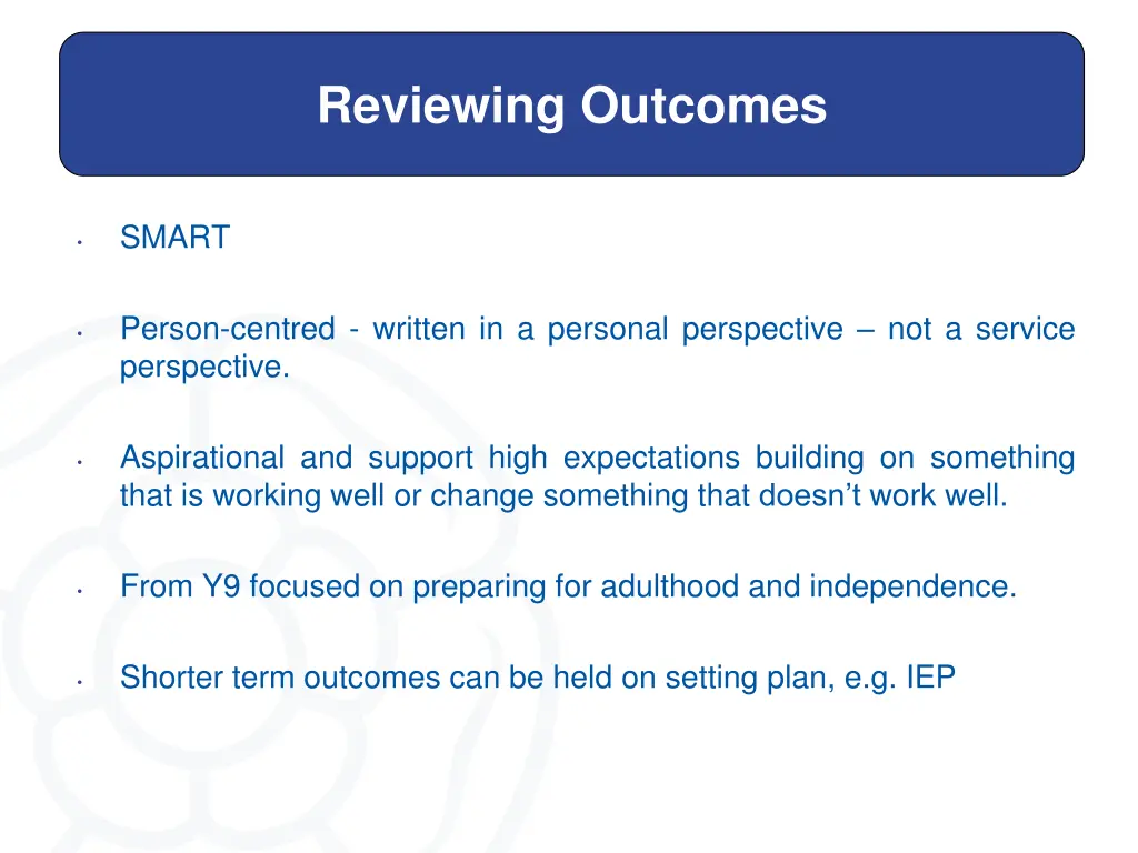 reviewing outcomes