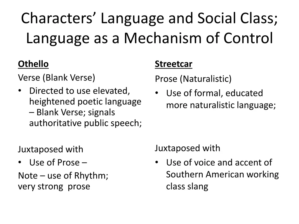 characters language and social class language