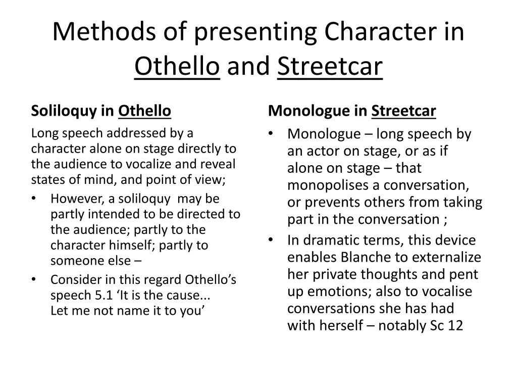 methods of presenting character in othello