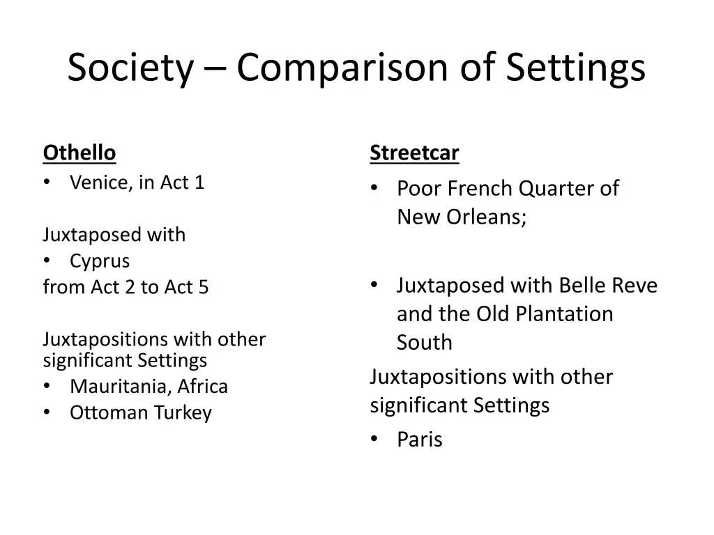 society comparison of settings