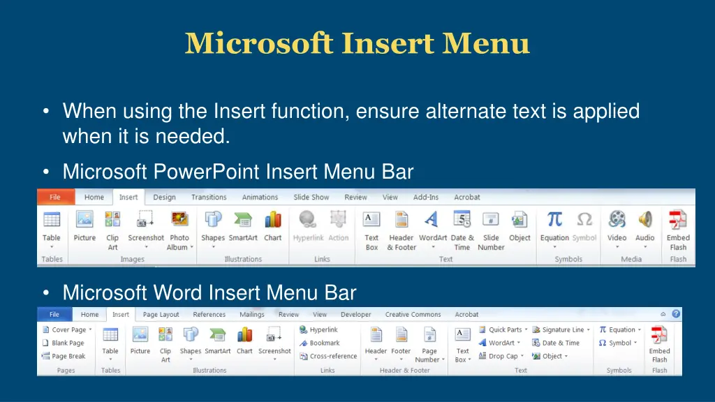 microsoft insert menu