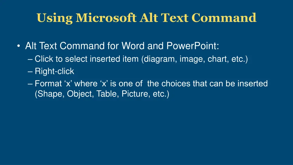 using microsoft alt text command