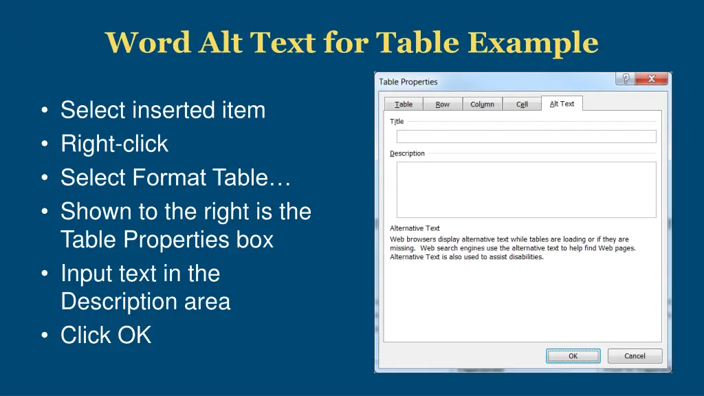 word alt text for table example