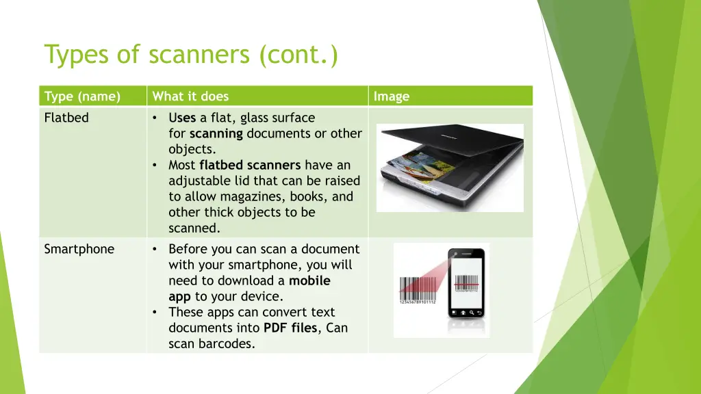 types of scanners cont