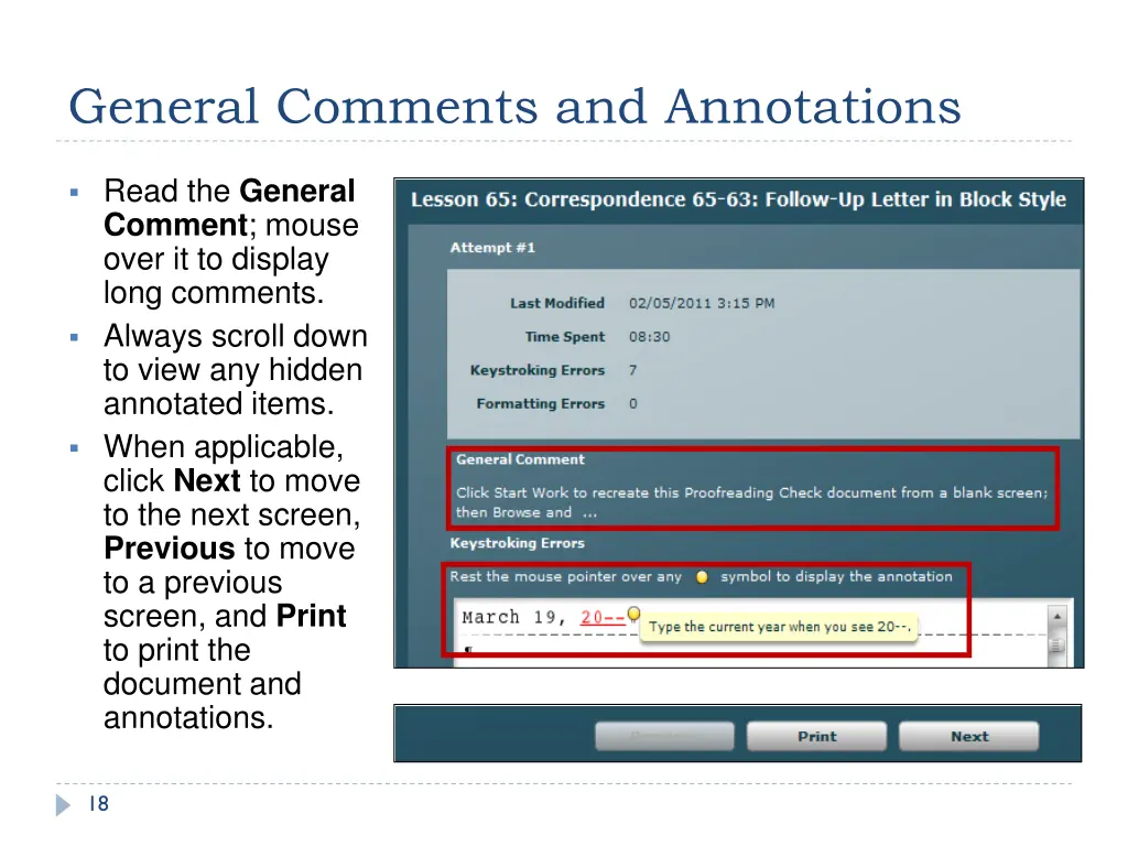 general comments and annotations