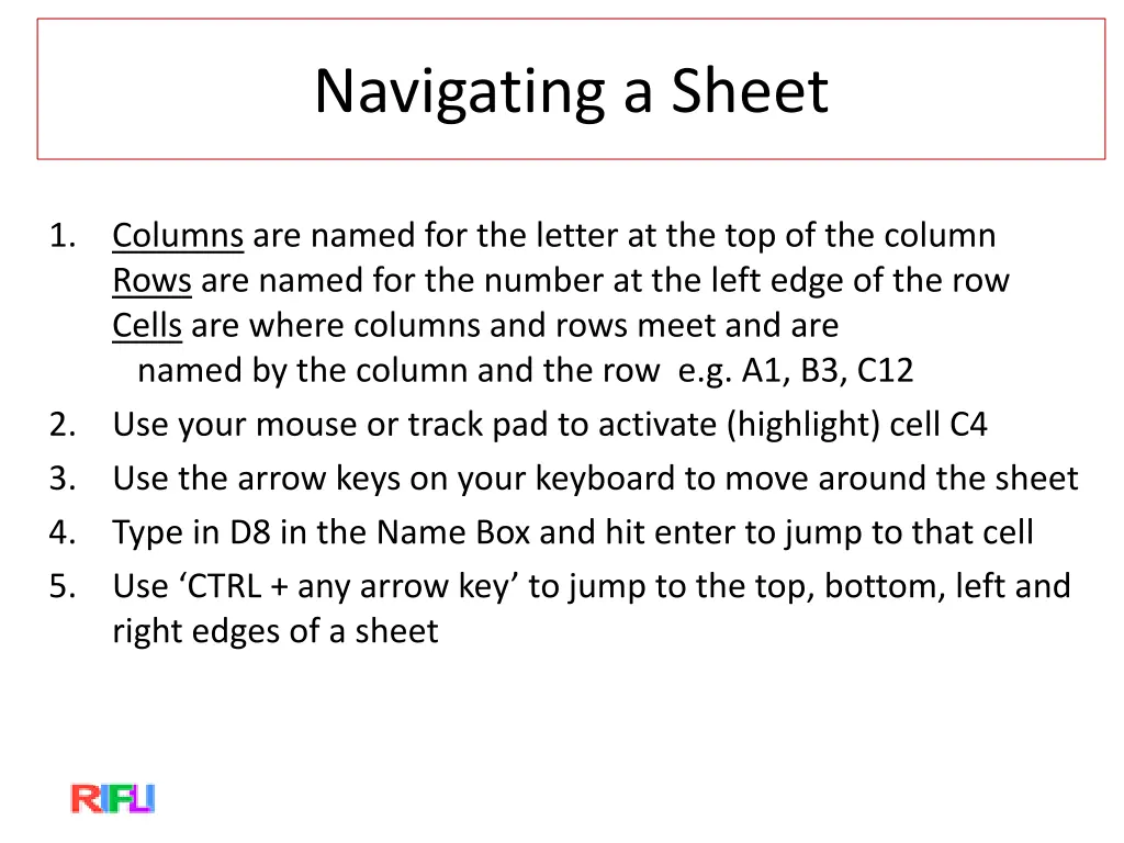 navigating a sheet