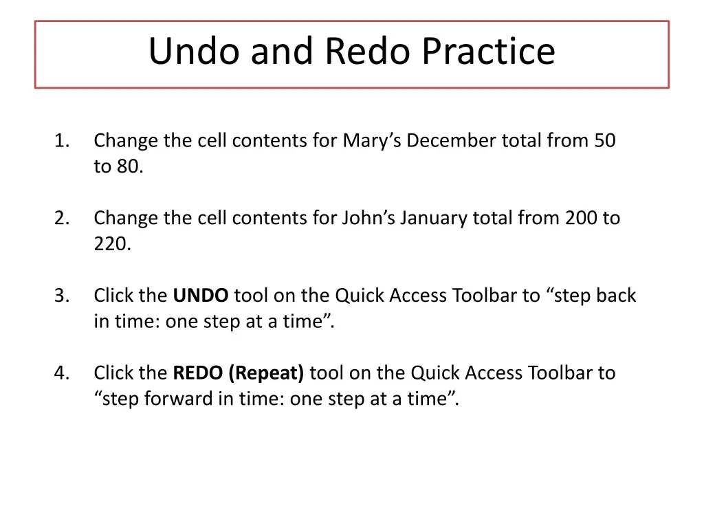 undo and redo practice