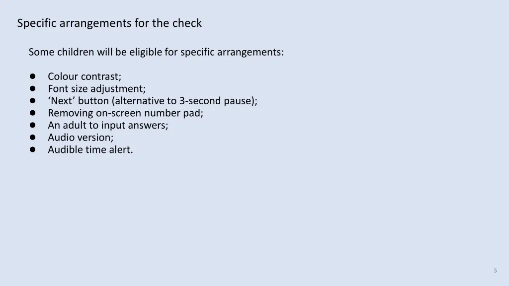 specific arrangements for the check