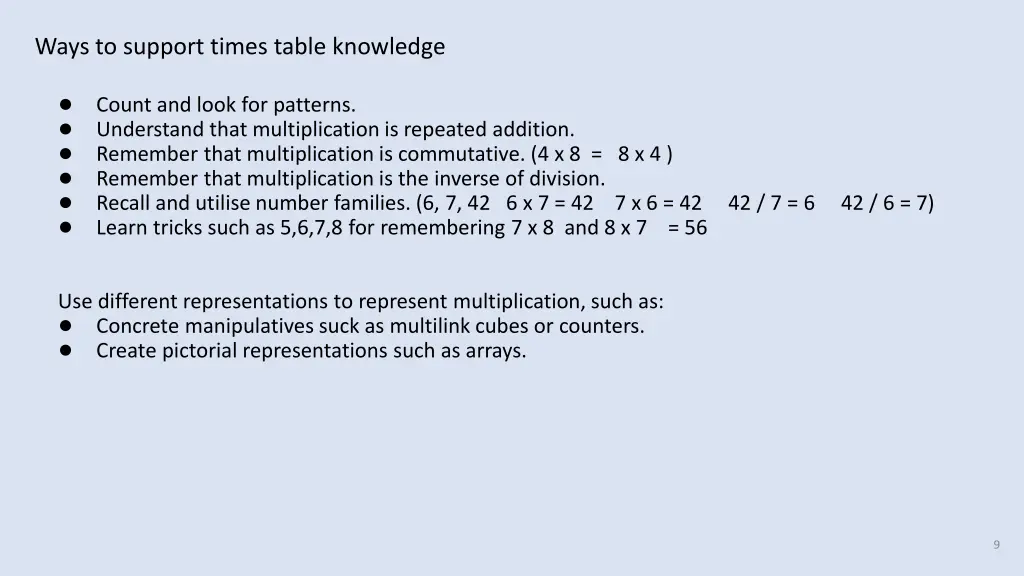 ways to support times table knowledge