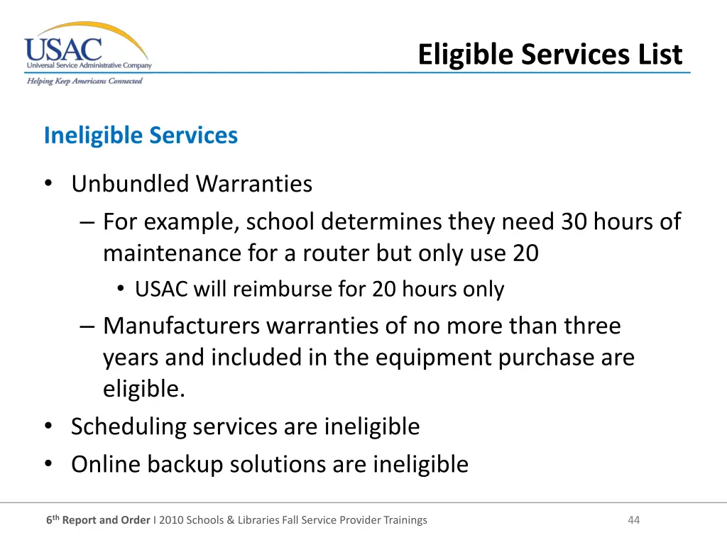 eligible services list 6