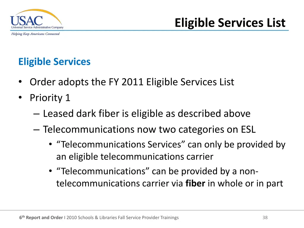 eligible services list