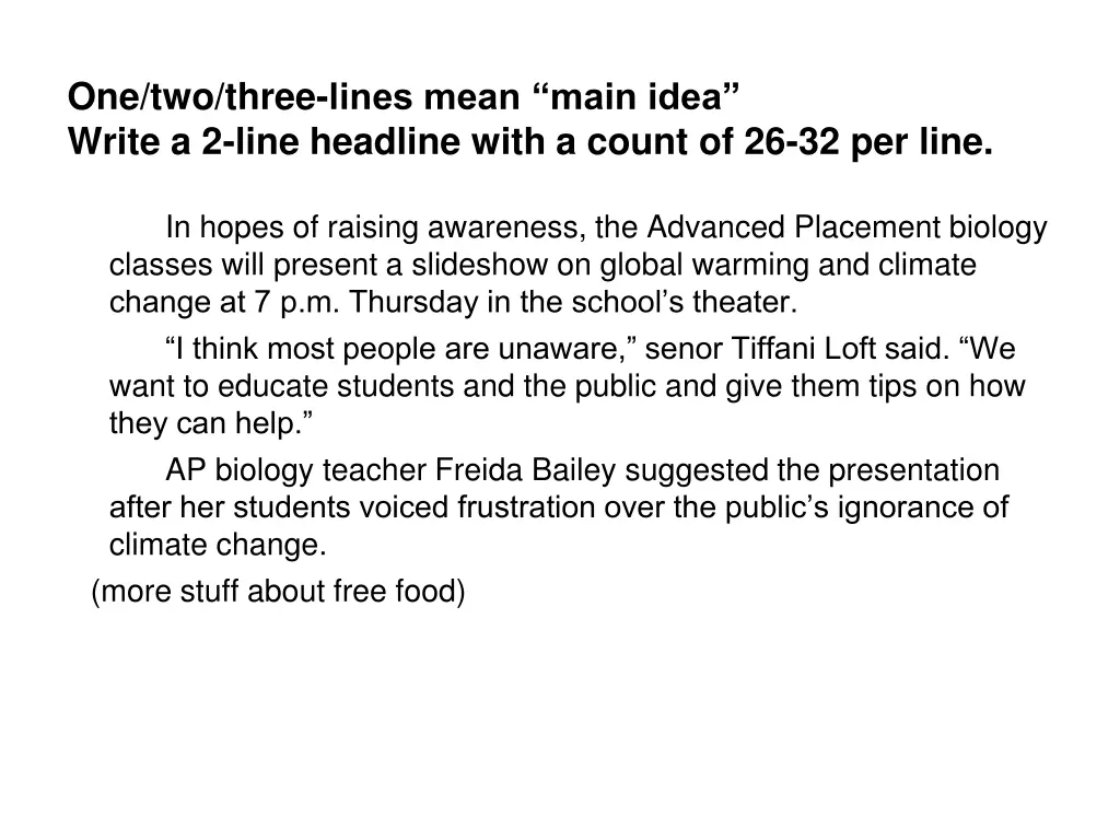 one two three lines mean main idea write a 2 line