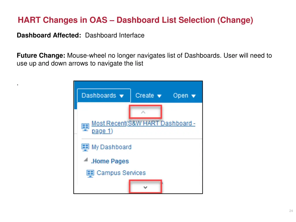 hart changes in oas dashboard list selection