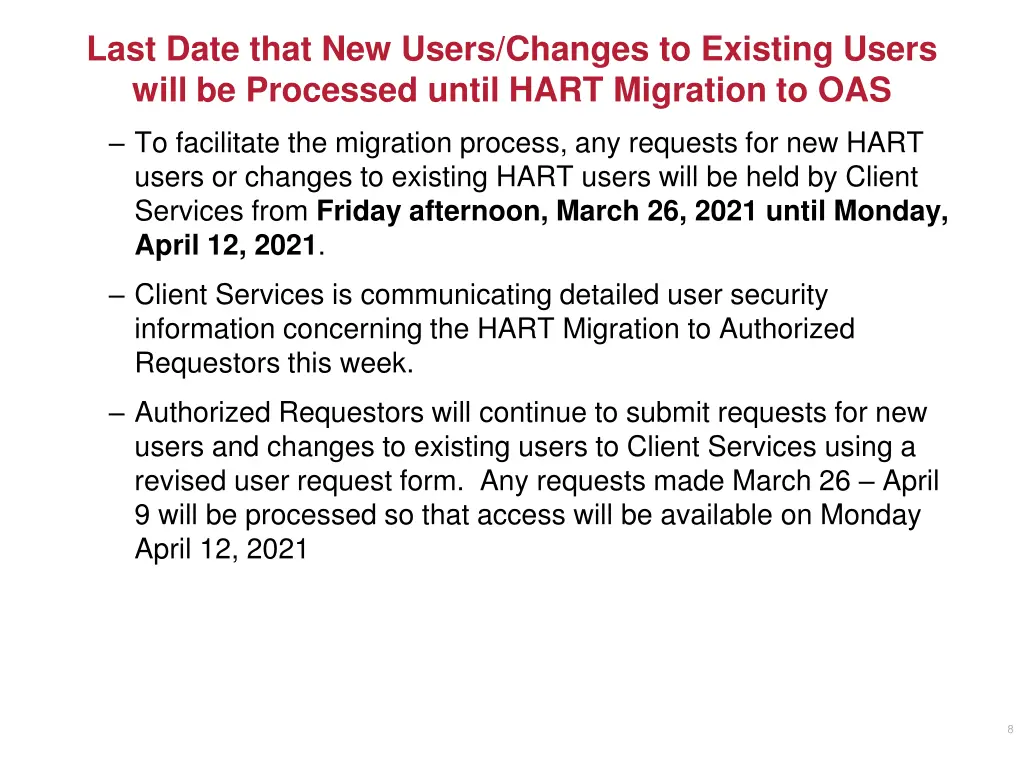 last date that new users changes to existing