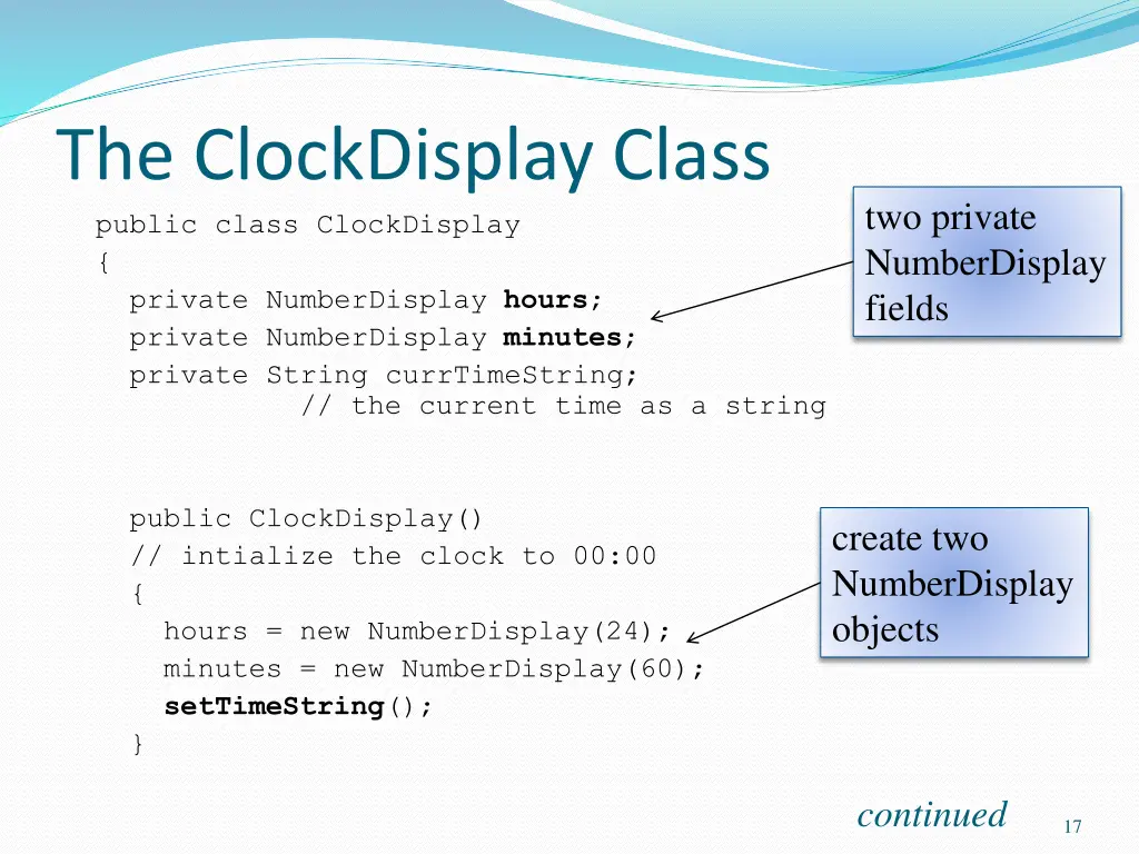 the clockdisplay class public class clockdisplay