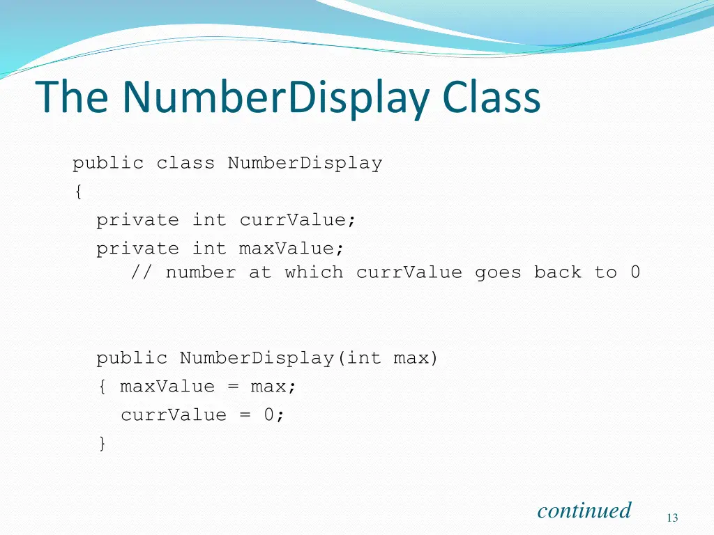 the numberdisplay class