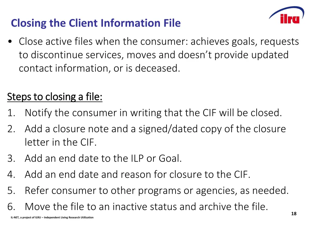 closing the client information file