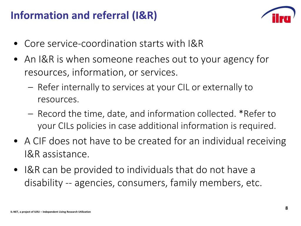 information and referral i r