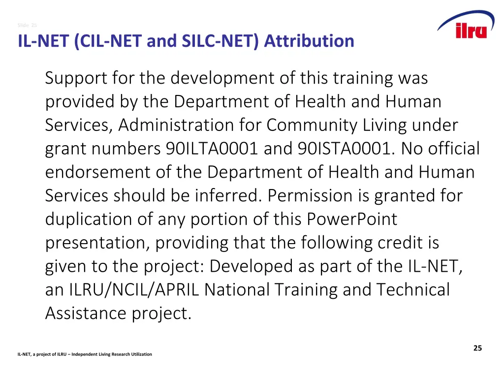 slide 25 il net cil net and silc net attribution