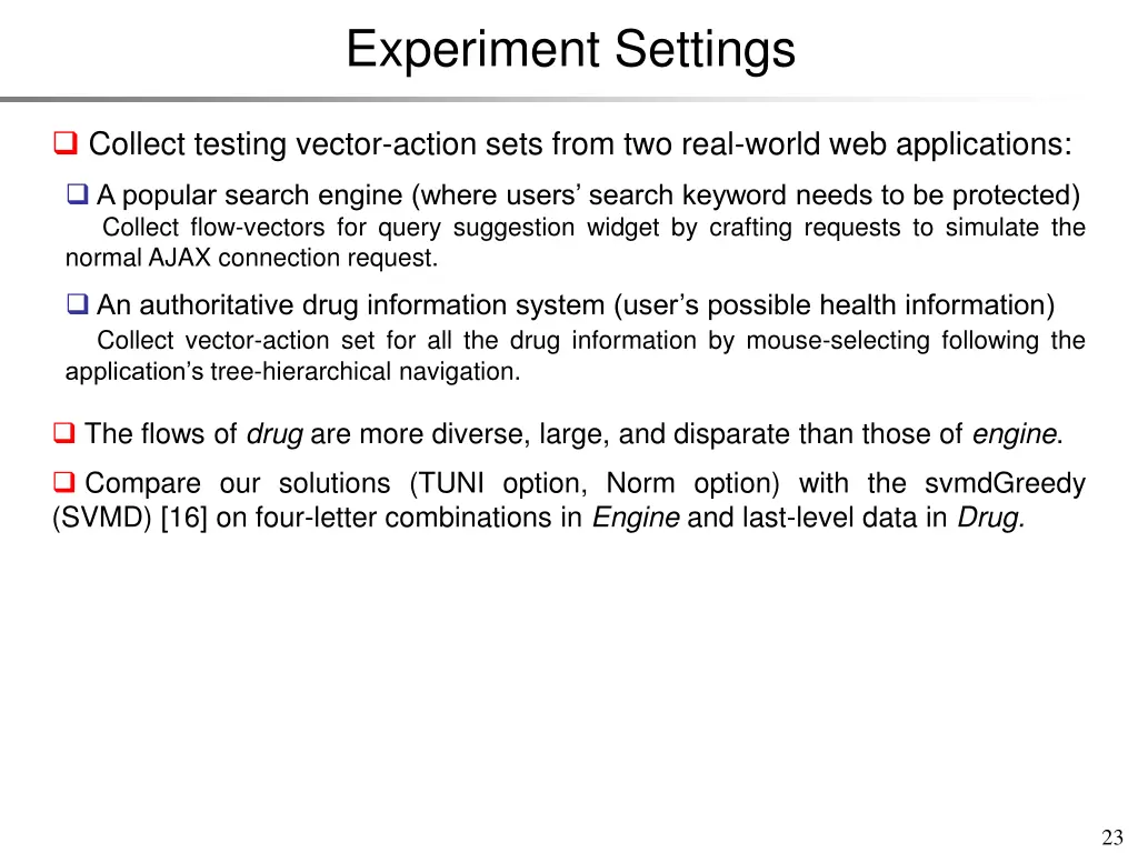 experiment settings