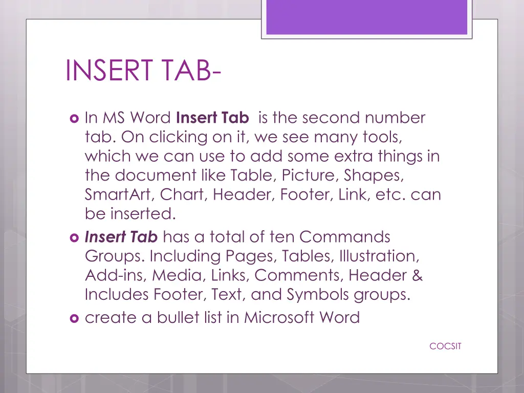 insert tab