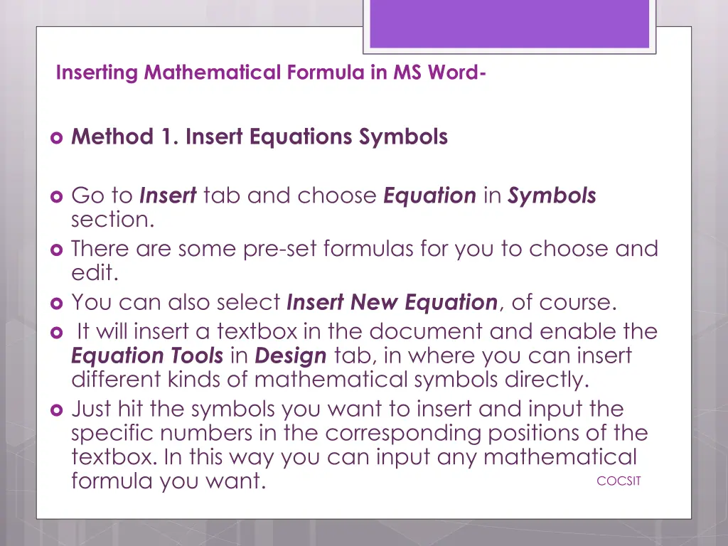 inserting mathematical formula in ms word