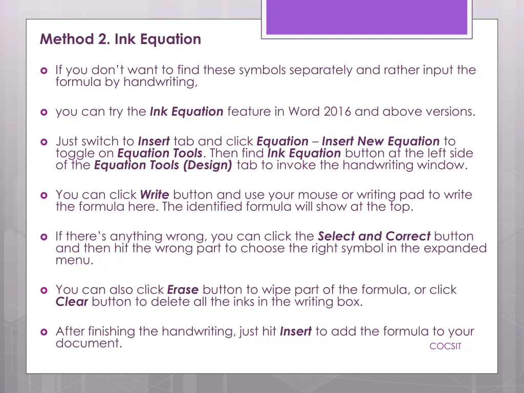 method 2 ink equation