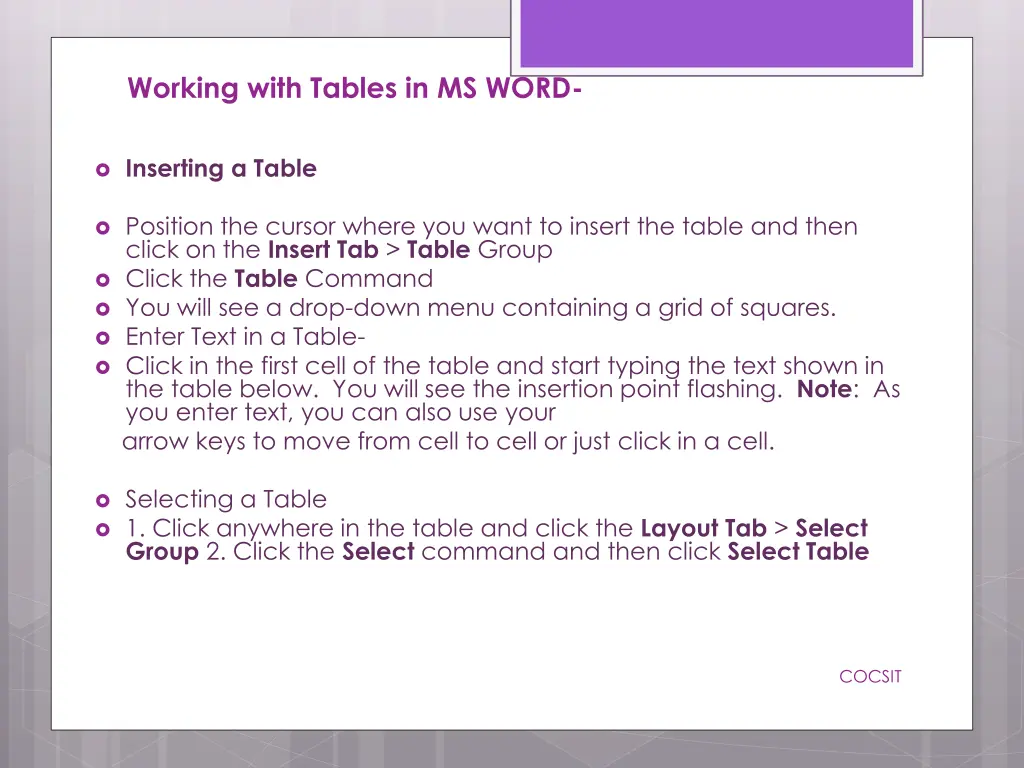 working with tables in ms word