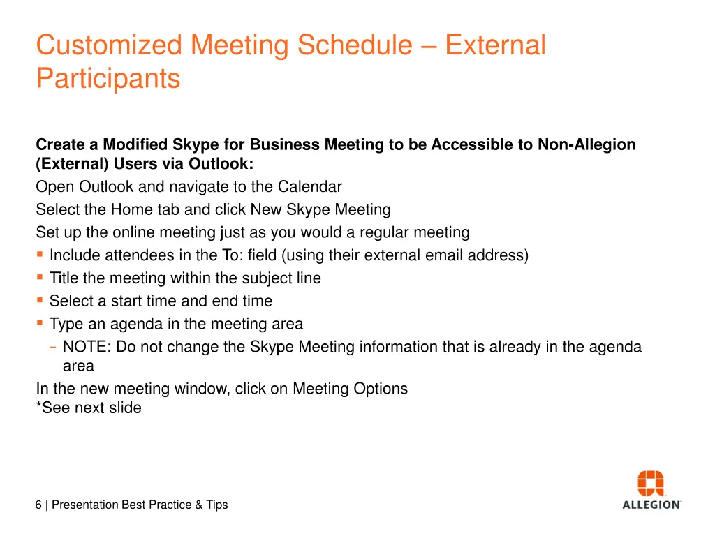 customized meeting schedule external participants