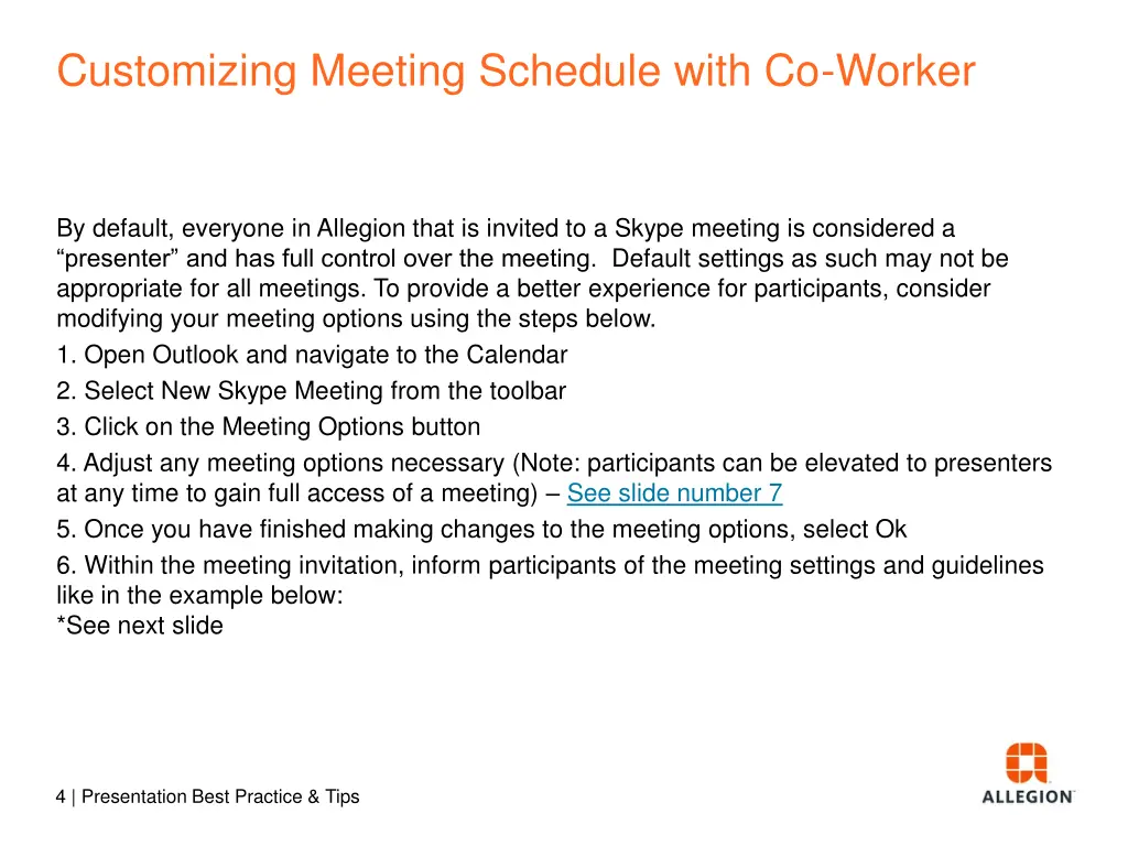 customizing meeting schedule with co worker