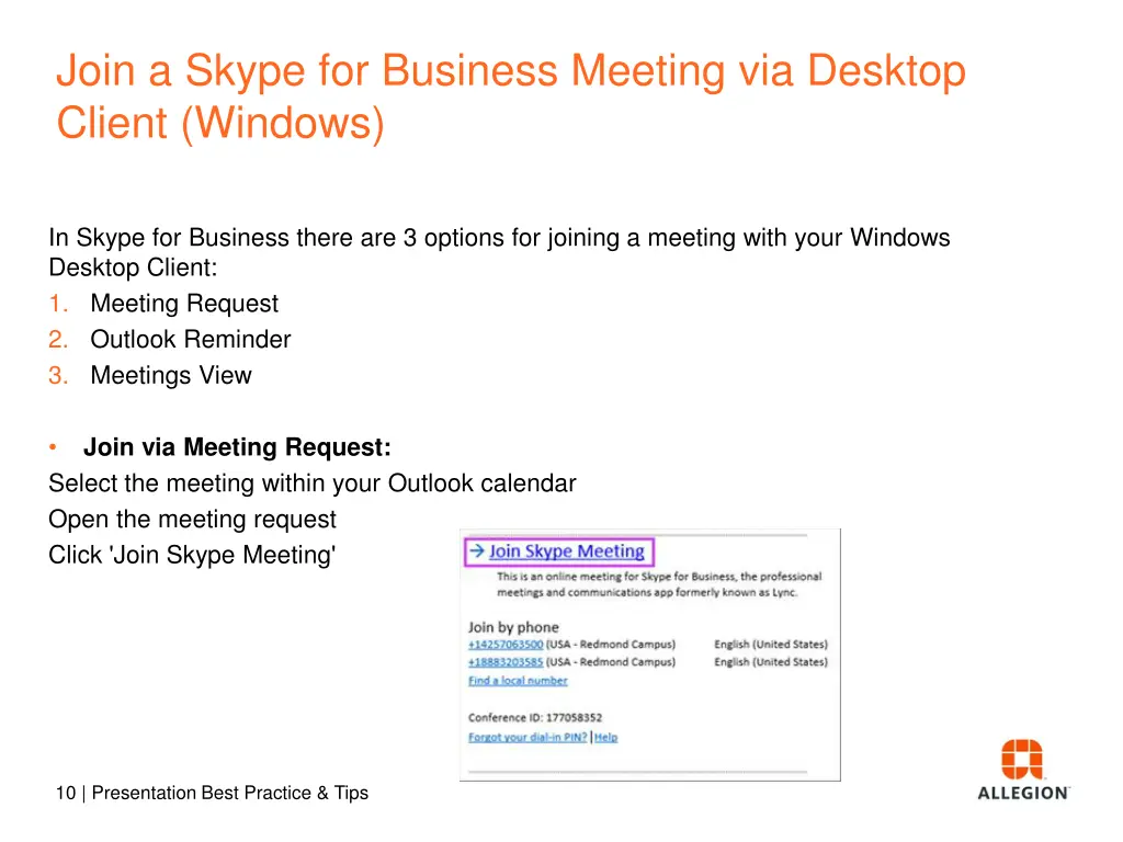 join a skype for business meeting via desktop