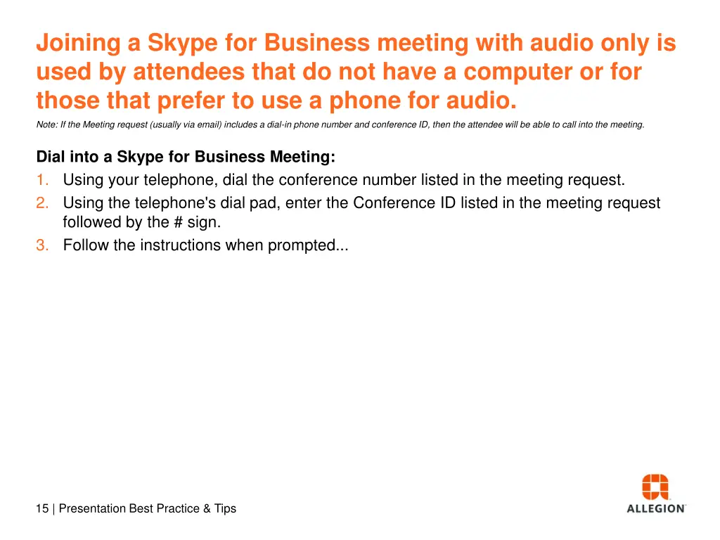 joining a skype for business meeting with audio