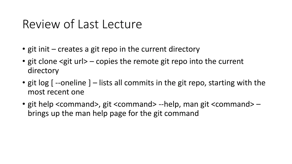 review of last lecture