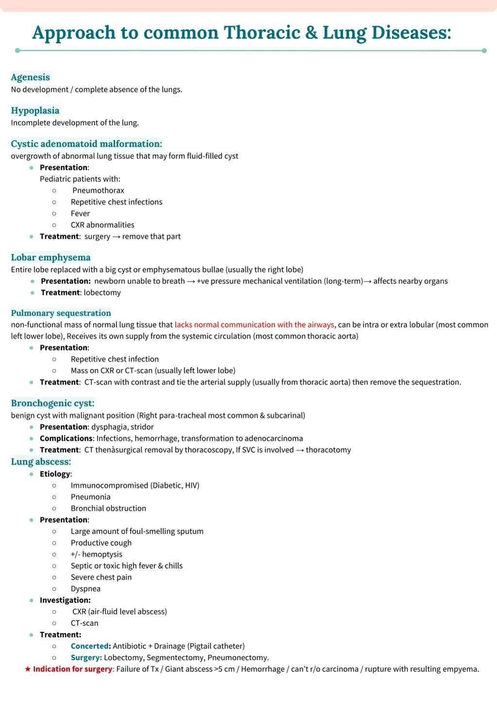 approach to common thoracic lung diseases