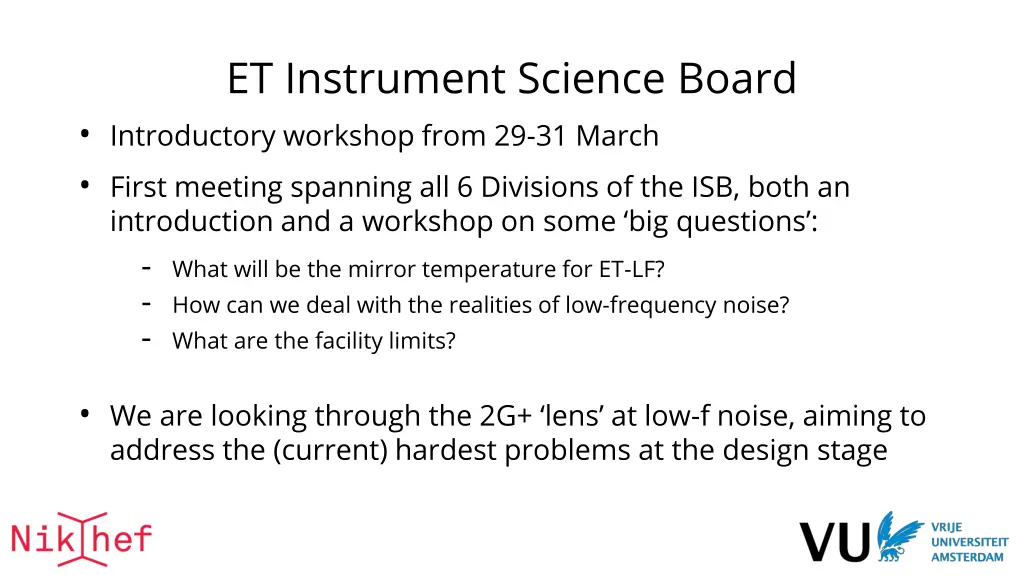 et instrument science board introductory workshop