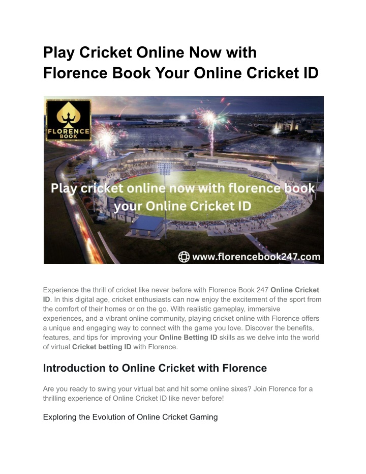 play cricket online now with florence book your