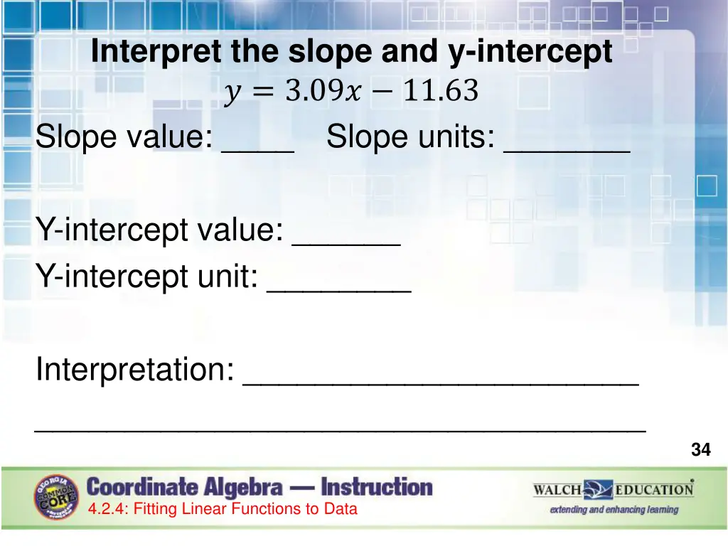 interpret the slope and y intercept