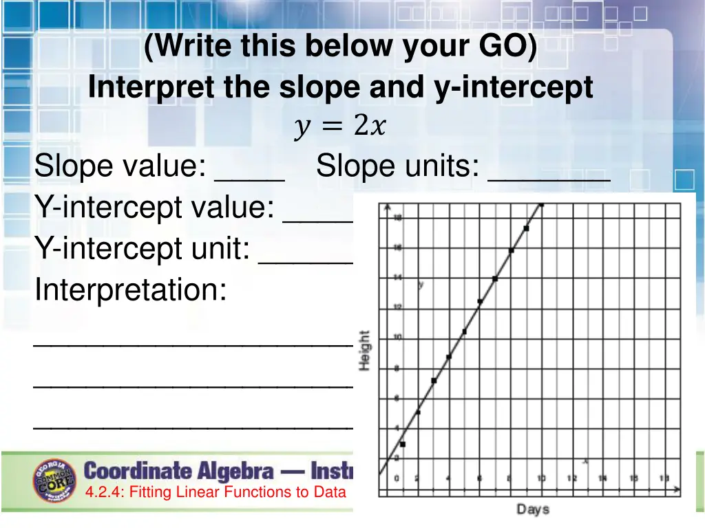 write this below your go interpret the slope