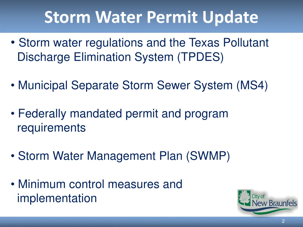 storm water permit update