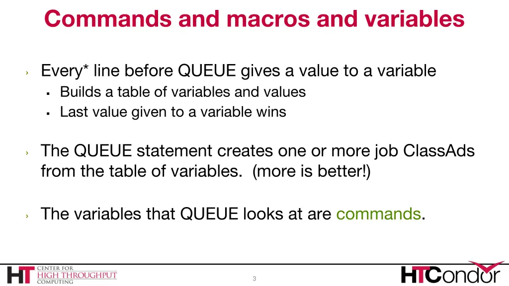 commands and macros and variables