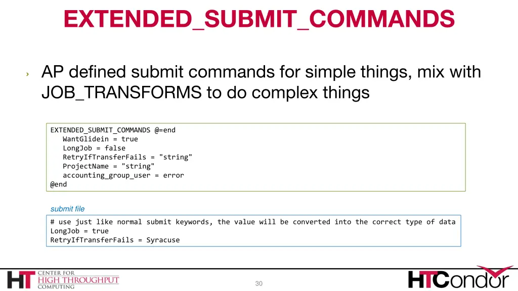 extended submit commands