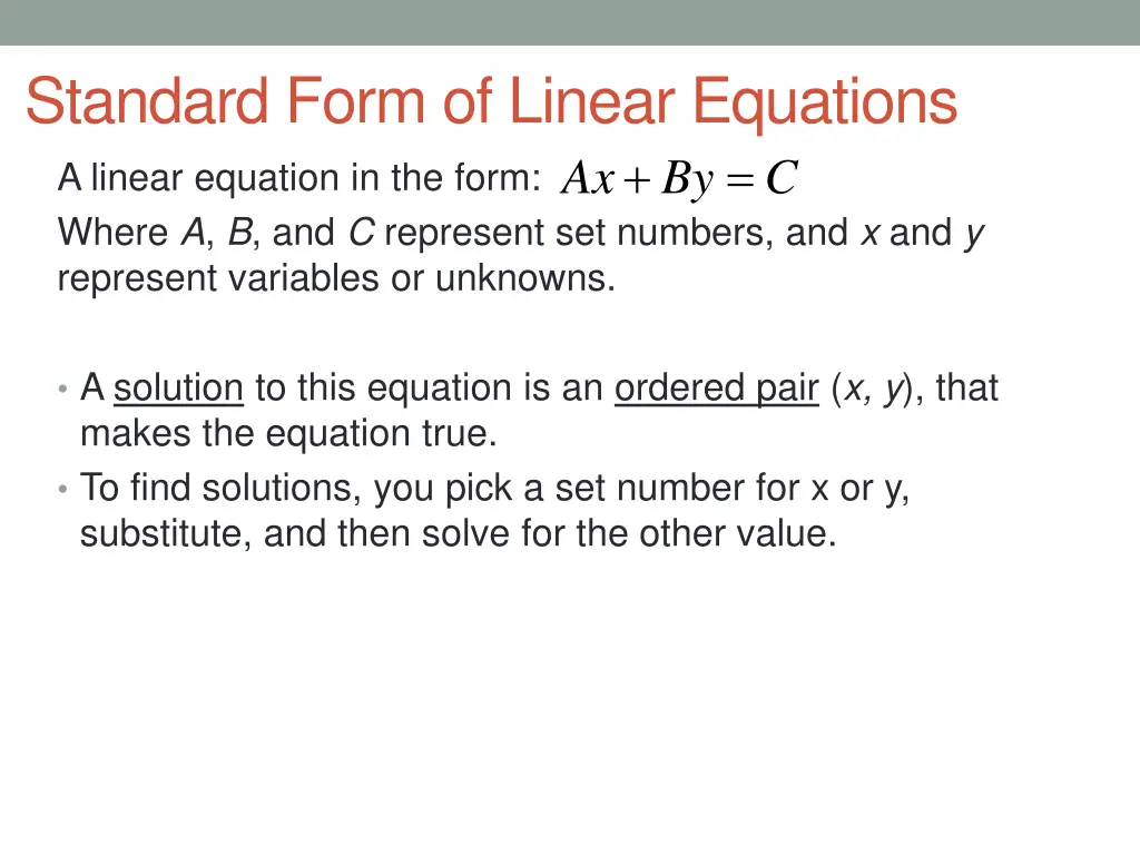 standard form of linear equations a linear