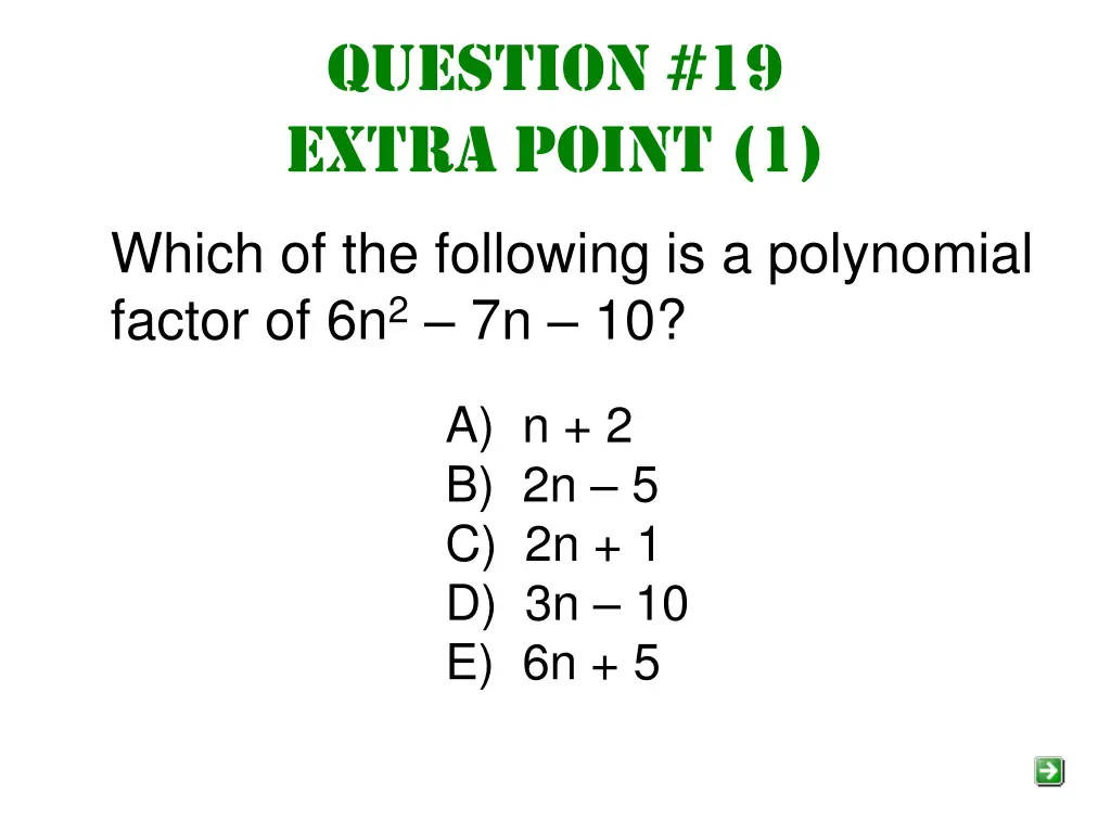 question 19 extra point 1