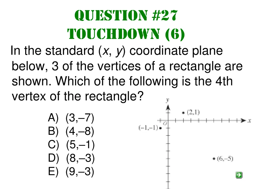 question 27 touchdown 6 in the standard